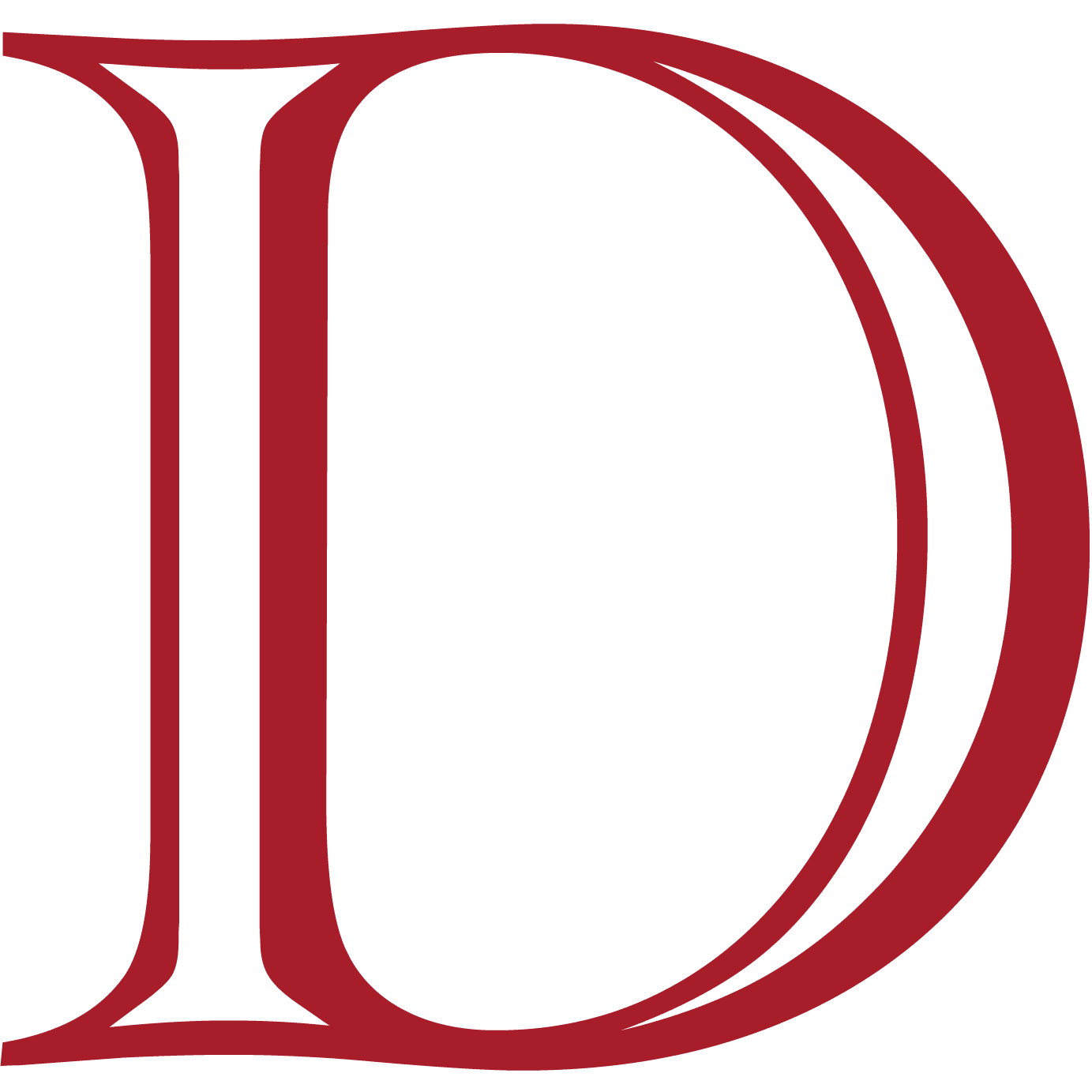 Dunmire-D-overlay Red letter "d" in an elegant serif font.